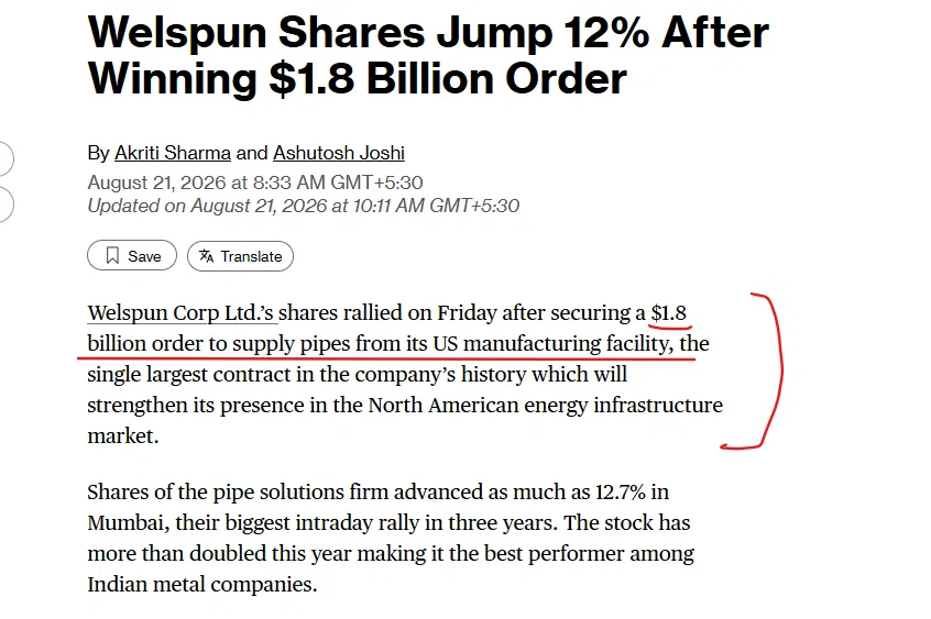 Normal_2610's tweet photo. Welspun Corp won its biggest-ever order worth $1.8B for supplying pipes from its factory in USA 

Not from India From Little Rock, where Welspun has been building since 2007. Total investment there now exceeds $400M. After recent expansion, this is only US pipe factory that can make pipes ranging from 6 to 56 inches. 

Order will be delivered across FY28 and FY29. Company did not name who placed it. Order book now stands at record $4.4B or Rs 42,000 Cr

America is building more gas pipelines than any time since 2008. EIA data shows 44.9 Bcf/d of new capacity coming in 2026-27. 

Yu just need few data to connect the dots :) 

2 forces are driving this. First, LNG exports need pipelines to move gas from Texas fields to export terminals. Second, data centers need their own gas power plants because electric grids cannot keep up. 

Companies have committed $50B to new pipeline construction. All of this needs large-diameter steel pipes. Welspun makes those pipes inside US borders, in Arkansas, with no import duty risk

thats called the Optionality in trade war tariff  

Previous record was Rs 5,000 Cr Permian Basin order in 2022, New order is 3.4x bigger. Global order book crossed $4.4B for first time. 

Spiral mill at Little Rock is fully booked till FY28. New LSAW mill adds 300,000 tonnes per year capacity. 

Revenue visibility now stretches into FY29....