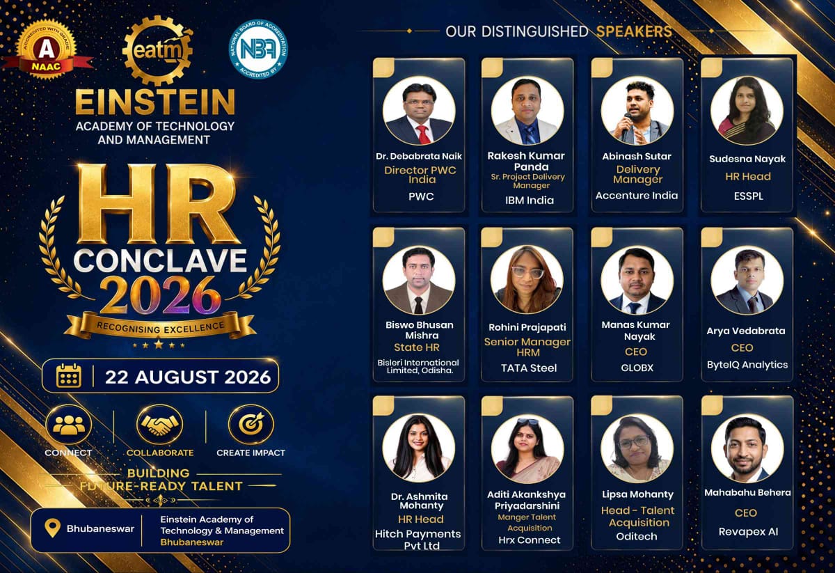 EgiEinstein's tweet photo. 🌟 HR CONCLAVE 2026 🌟
We are excited to welcome esteemed HR Leaders & Industry Experts to EATM’s HR Conclave 2026!
🎯 Fresher Student Placement in the AI Era
📅 22 Aug 2026
📍 Swosti Premium, Bhubaneswar
🤝 CONNECT • COLLABORATE•CREATE IMPACT
#HRConclave2026 #EATM #HRLeaders https://t.co/pxPwEldW8W