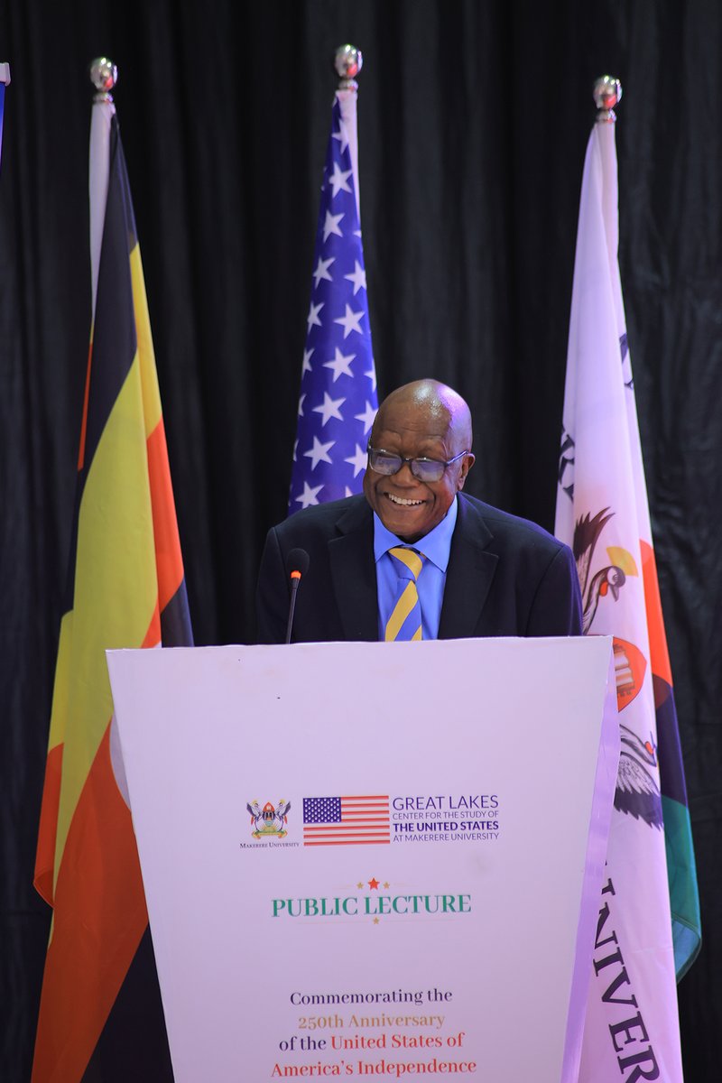 USEmbassyUganda's tweet photo. 🇺🇸 We joined Acting Vice Chancellor @SsaliSarah for a powerful lecture & panel at @MakerereU, hosted by the Great Lakes Center for the Study of the United States. Professor @gkhadiag unpacked and shared America's founding principles, democratic evolution, & enduring global partnerships. #Freedom250 🎉