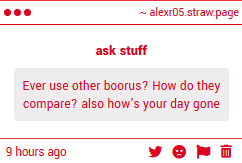 _alexr05's tweet photo. (1/?) reposting Strawpage Danbooru gimmicks from old acc incase some1 asks a question I already answered (full in alt text)

1. against rules
2. yes but I don't like them
3. was alr banned + used 24/7 + yes bc I was contributor
4. against rules + VPNs don't work https://t.co/nCeeT5zO7A