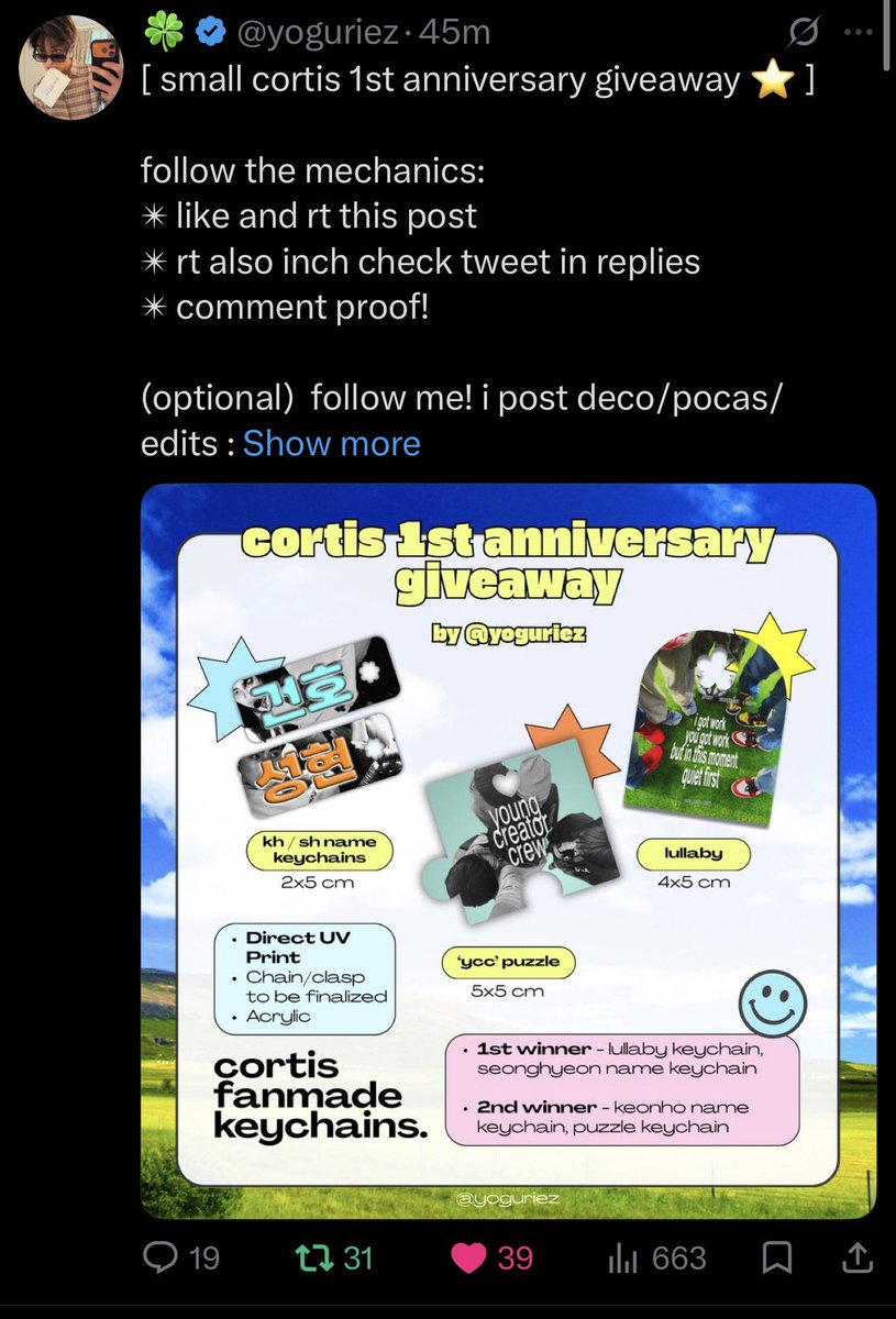 loveywonie's tweet photo. @yoguriez thank you for this GA!! 💗 gl everyone 😙

#코르티스코어_일주년을_축하해
#FirstYearOutsideTheLines
#CORTIS #코르티스 https://t.co/xETcILEBNd