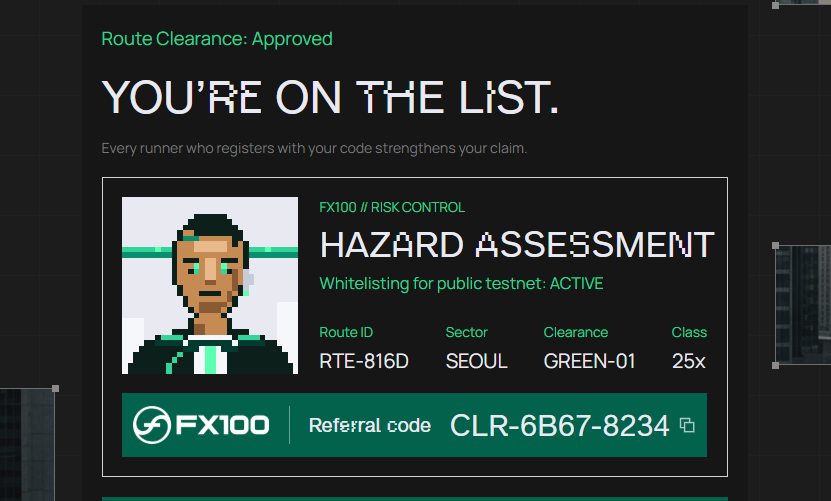 tokenoying's tweet photo. Route clearance approved. The testnet is live.

Register for testnet and clear your route on @FX100Perp with my referral code:
https://t.co/WhXviOxseb https://t.co/JZlzKRv5S6