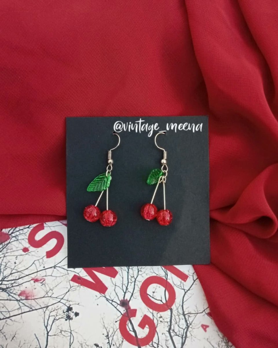 chentevakiro's tweet photo. Cherry Pop Dangles: Handmade cherry earrings with sweet vintage charm. Perfect for summer or gifting. Available in silver and gold, with custom options to match your style. DM to order or visit @vintage_meena https://t.co/6i0ulv9Tn6