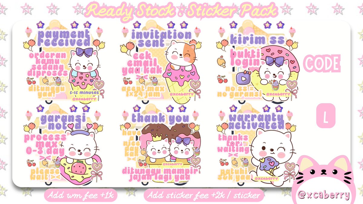 xcaberry's tweet photo. any repost would be appreciated 🍒

haloooo teman-teman (˶˃ ᵕ ˂˶) aku ada 4 READY STOCK STICKER PACK BA 🐈 yang bisa kalian jemput dengan price 15.000 / pack 🎁

♡ free retext
♡ add sticker +2k / sticker
♡ add wm + 1k 
♡ file png &amp; sticker  

cek alt #bealanja https://t.co/Mk8BnQgsw6
