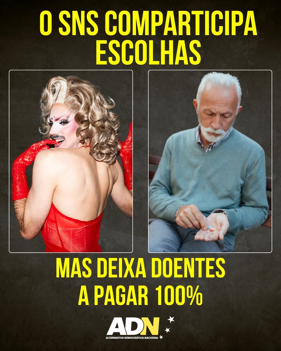 JuventudeADN's tweet photo. ✍️ ASSINA E PARTILHA https://t.co/pewniR5dIn

Portugal não pode continuar a pagar isto.
Enquanto milhares de portugueses esperam anos por uma cirurgia de que precisam para viver, o SNS continua a financiar cirurgias de mudança de sexo. Isto tem de mudar. https://t.co/d2qqSMlXdg