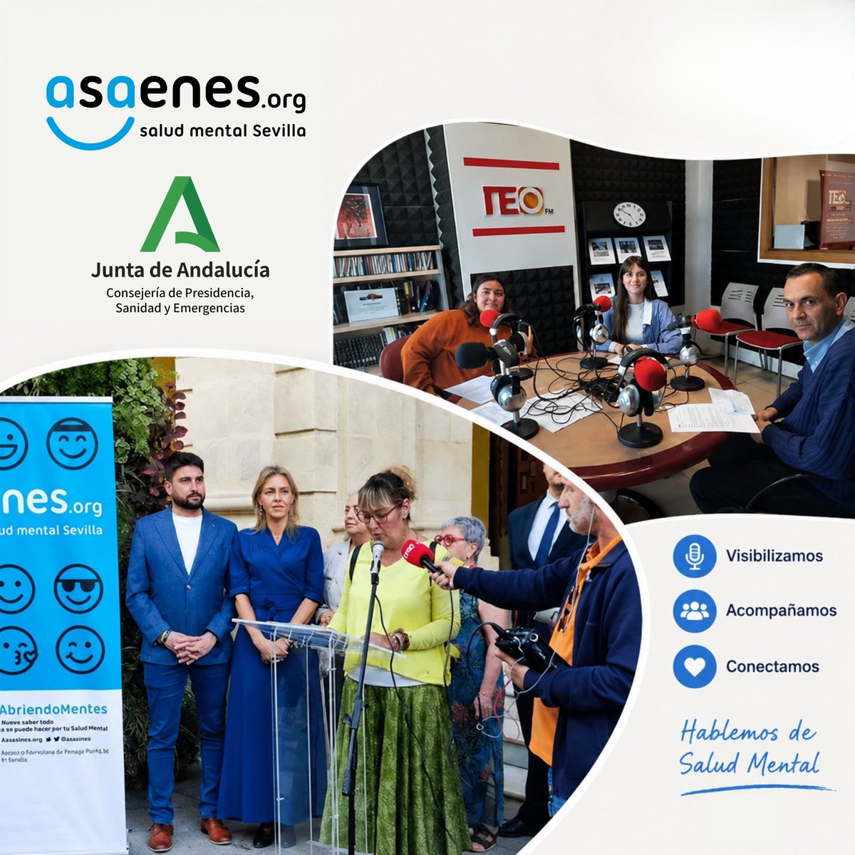 ASAENES's tweet photo. 👥 Salud Mental en primera persona.

🗣️Sobre #SaludMental se habla mucho. Pero demasiadas veces sin escuchar a quienes la viven.

👉 Las personas con experiencia propia no están para ocupar un lugar simbólico y puntual en una jornada, ni para contar una historia que emocione durante unos minutos.

💭 Su experiencia genera conocimiento, cuestiona prejuicios y debe formar parte de los espacios públicos donde hablamos, decidimos y construimos respuestas sobre salud mental.

✨En #Asaenes impulsamos la participación de personas con experiencia propia como agentes de sensibilización.

😉¿Cómo?

🗣️Acompañándolas en el desarrollo de habilidades comunicativas y otras herramientas que les permitan compartir su experiencia de manera decidida y transformadora.

🎙️Con su participación en actos públicos, redes sociales, radio y espacios comunitarios son también lugares desde los que ejercer ciudadanía, ocupar la palabra y reivindicar derechos.

🤝Dejar de hablar por las personas y empezar a escucharlas también es avanzar en salud mental.

🔵Esta actividad se desarrolla gracias a la financiación de @saludand.