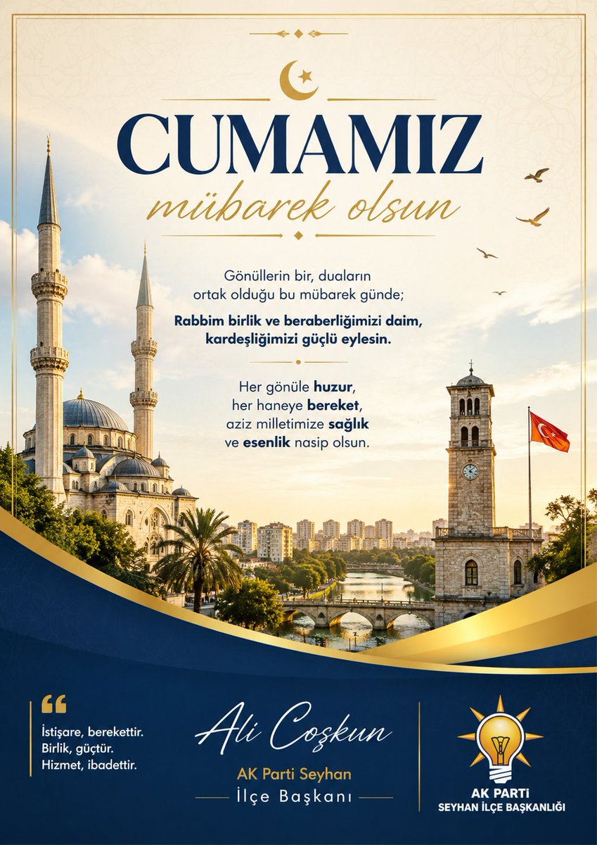 coskunali_01's tweet photo. Cumamız mübarek olsun. 🤲

Gönüllerin bir, duaların ortak olduğu bu mübarek günde; Rabbim birlik ve beraberliğimizi daim, kardeşliğimizi güçlü eylesin.

Her gönüle huzur, her haneye bereket, aziz milletimize sağlık ve esenlik nasip olsun. Hayırlı Cumalar. https://t.co/djL9L51GK4