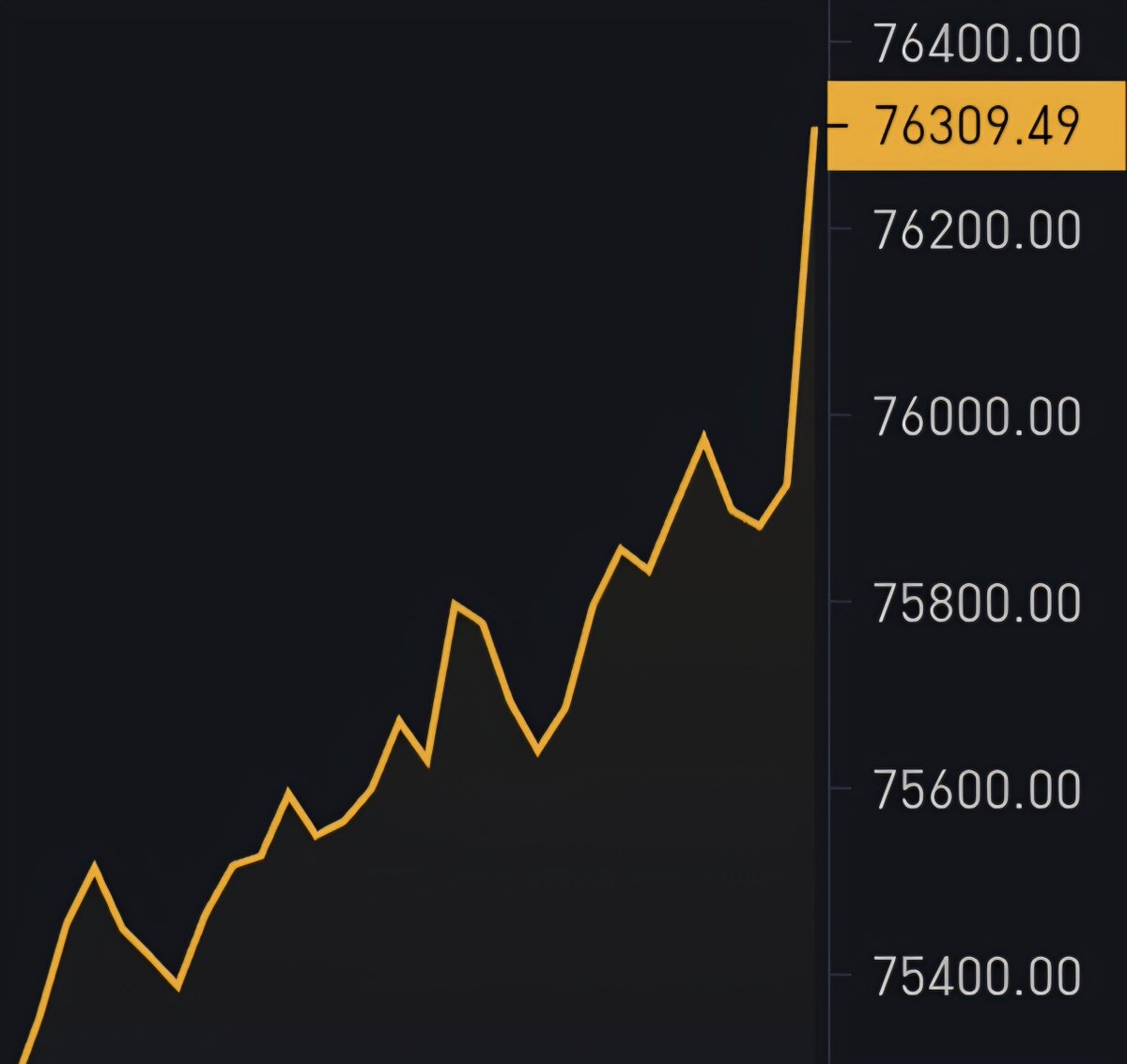 BitcoinMagazine's tweet photo. JUST IN: $76,309 Bitcoin 🚀 https://t.co/RKBSWvot7r
