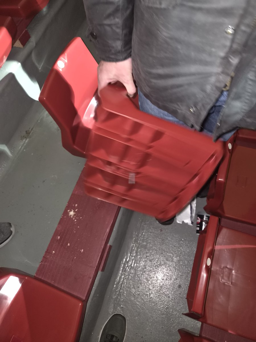 paullyv71's tweet photo. The new seating in the main stand is horrific.  This was my friend last night after his buckled trying to let people go by. Cmon @TheWellSociety @MotherwellFC we must replace these. https://t.co/04iiR4sVmj
