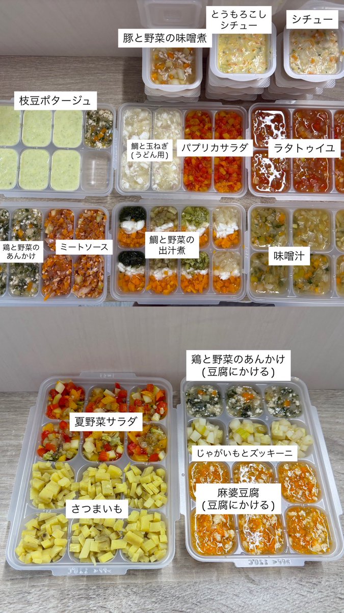 2525bbr's tweet photo. 先週作ったやつ離乳食の進み悪すぎて腹たって鯛と麻婆豆腐以外全部捨てた😭😭BFも食べないしどうしたらいいですか？？お粥も1口しか食べないしなんならお粥見ただけで泣き出す https://t.co/WrDuBbxDGs