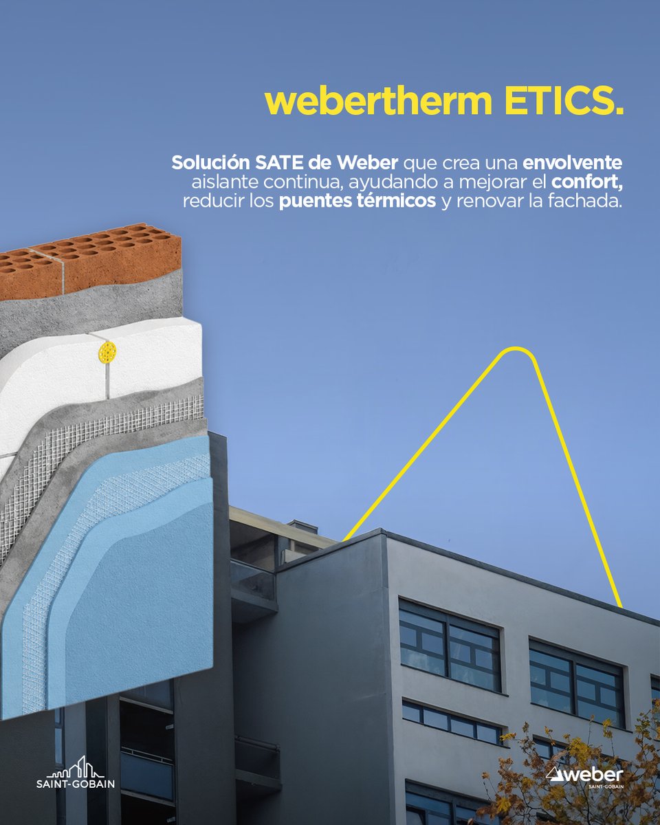 SGweberES's tweet photo. 🌡️ Cambios de temperatura, consumo elevado, humedades o deterioro pueden indicar que la fachada necesita un SATE.

webertherm ETICS crea una envolvente aislante continua para mejorar el confort, reducir puentes térmicos y renovar la fachada.

#MakingTheWorldABetterHome https://t.co/G0ZXcI8clW