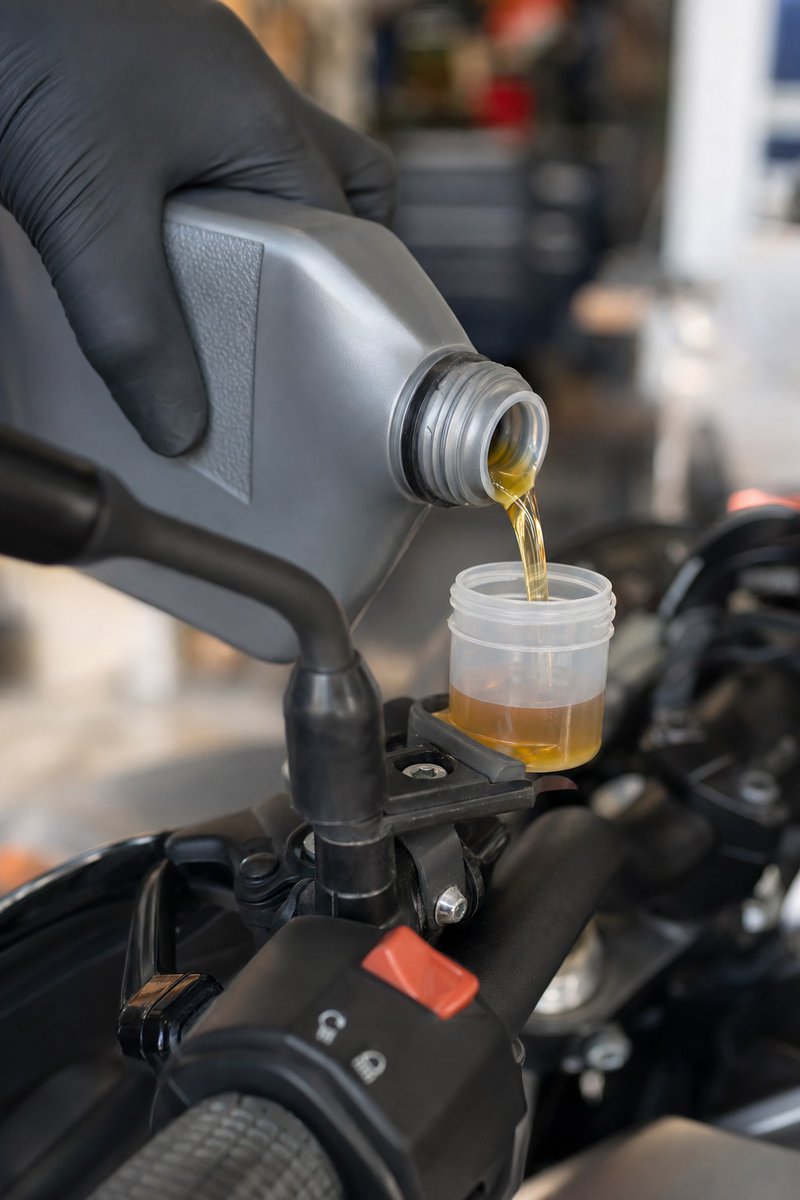 perrycharles854's tweet photo. Using whatever’s on the shelf? That $6 bottle can ruin your brakes. DOT 3, DOT 4, and DOT 5 aren’t interchangeable. Wrong fluid can cause a spongy lever, corroded seals, or brake fade. Check your master cylinder cap first. https://t.co/FlgyxxLX9F