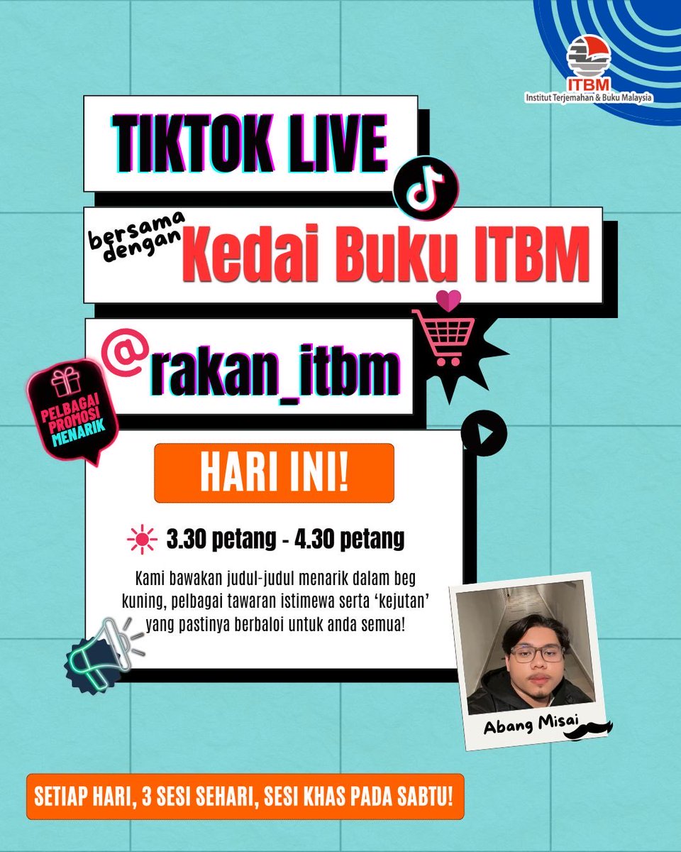 rakanITBM's tweet photo. Saksikan sekarang! Sesi TikTok Live @rakan_itbm sedang bersiaran sekarang!
Abang Misai ada pelbagai perkongsian menarik untuk anda. 
Tekan pautan di bawah untuk terus menonton:
https://t.co/Pb9hw5ZpQm https://t.co/BKp60u7Aki