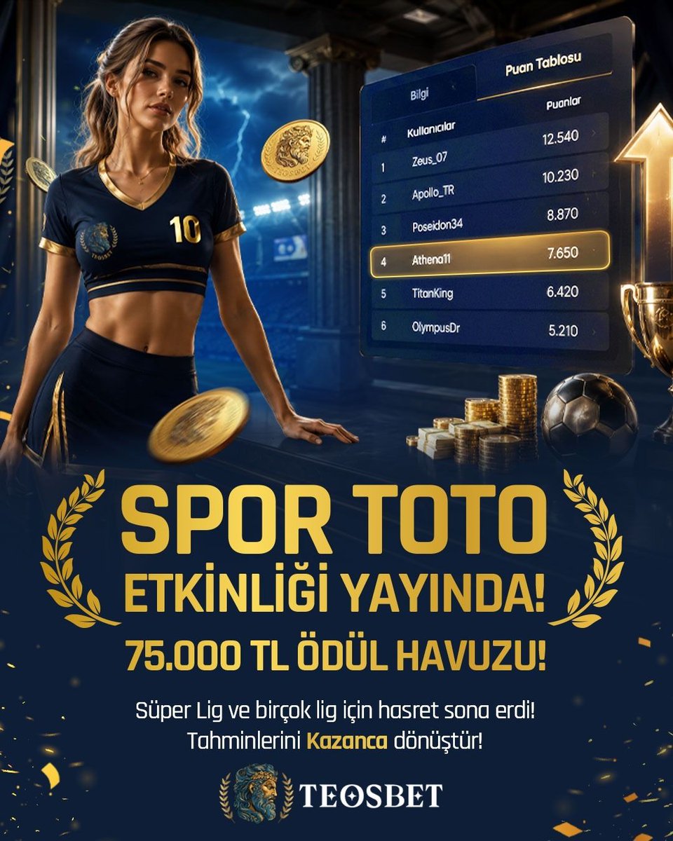 resmiteos's tweet photo. 🔥 75.000 ₺ DEV ÖDÜL TEOS SPOR TOTO’DA! 🔥

Hafta sonu futbol heyecanı tavan yapıyor! ⚽💥

Cuma, Cumartesi ve Pazar maçlarının skorlarını tahmin et, sıralamada zirveye otur, 75.000 ₺ ödül havuzunu topla! 💰

İlk düdük çalmadan yerini al, bu ödülü başkasına kaptırma! https://t.co/1ukYbAEExq