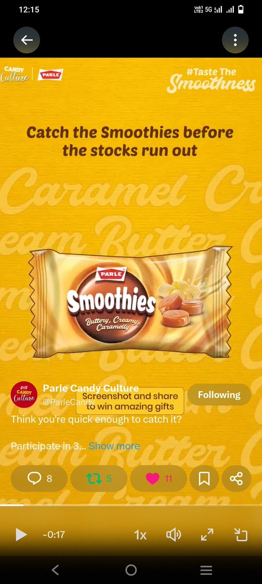 Rishikeshkumaw2's tweet photo. @ParleCandy My perfect screenshot
#Parle #ParleSmoothies #Smoothies #NewLaunch #ButterCandy
Tag
@Amit01062
@toposant55
@ArpitGa95350787 https://t.co/QepCP5cZJy