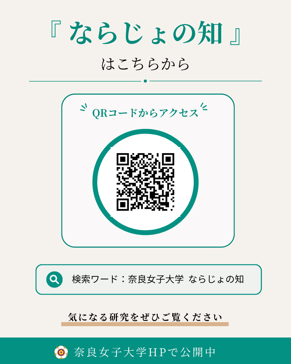 NaraWomensUniv's tweet photo. 【研究最前線🔍「ならじょの知」】

奈良女子大学の研究情報を紹介する「ならじょの知－研究最前線－」。

研究成果や研究者インタビュー、研究紹介アニメーションなど、さまざまな研究情報を掲載しています。

ぜひご覧ください✨

▼HPはこちらから
https://t.co/inxsrDyAJg

#奈良女子大学 https://t.co/TQ9dnc8MDO