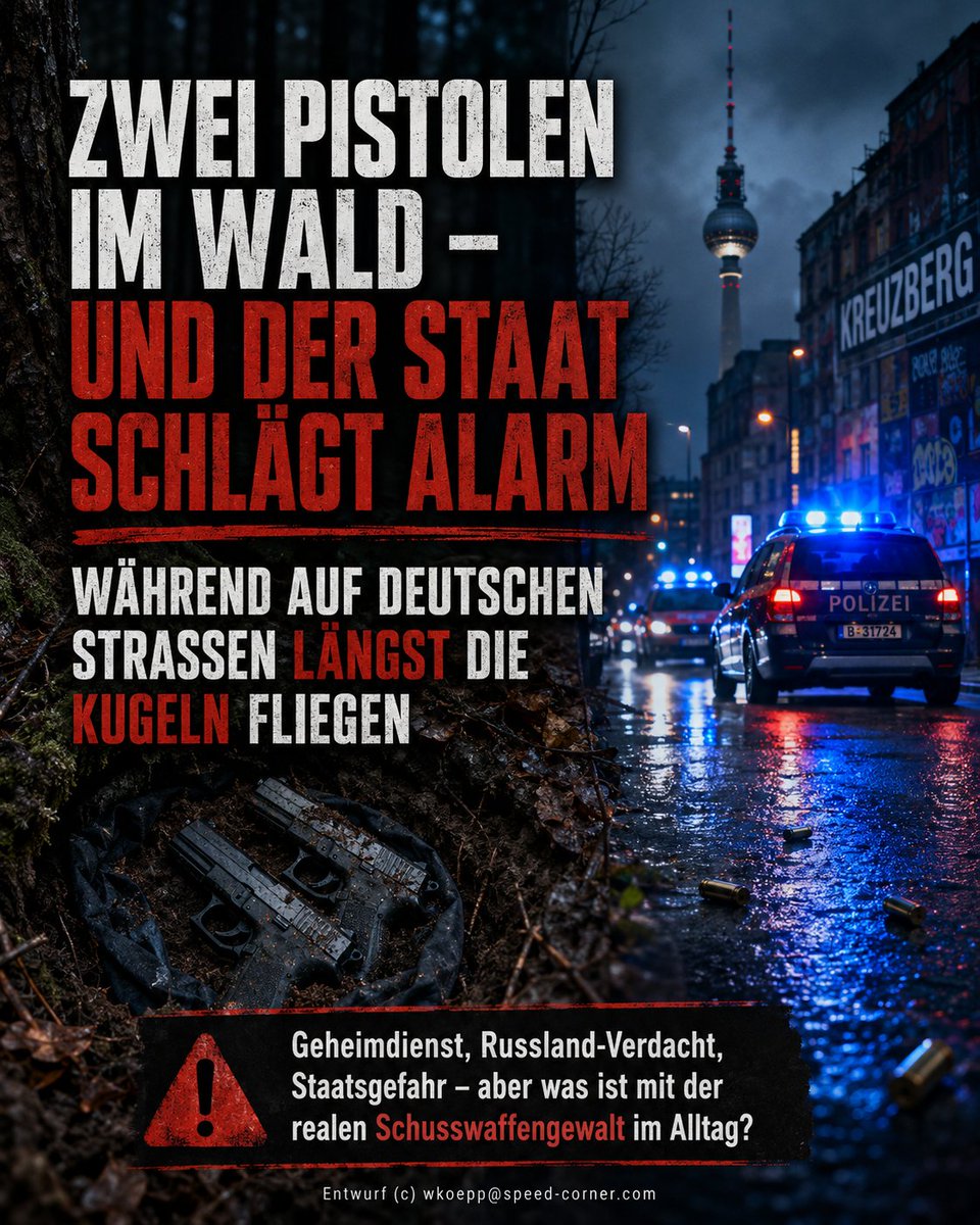 KritikundLob's tweet photo. Zwei Pistolen im Wald – und der Staat schlägt Alarm. Während auf deutschen Straßen längst geschossen wird, stellt sich die Frage nach dem Maßstab der Sicherheitspolitik. #Waffendepot #Schusswaffengewalt #Berlin Alle Infos: https://t.co/t48dYNhdg0 https://t.co/9NPItkhh6a
