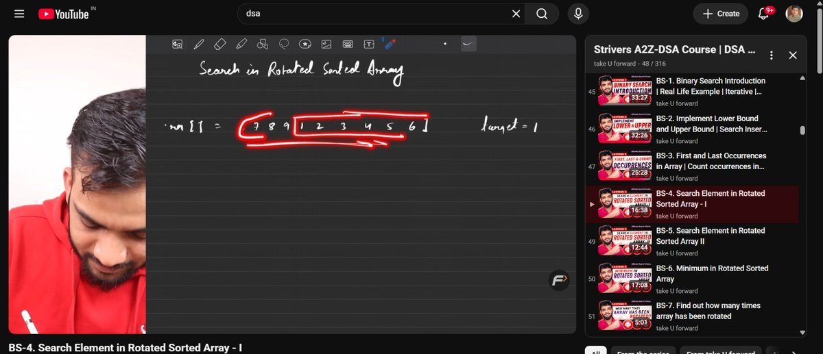 adiitya90's tweet photo. Day-13 of my 30 days DSA challenge  
Today's problems covered by @striver_79 -
- first and last occurring index
- search index in rotated sorted array
- minimum in rotated array
- no of times array roated

#dsa #tuf https://t.co/b99zg6KlGd