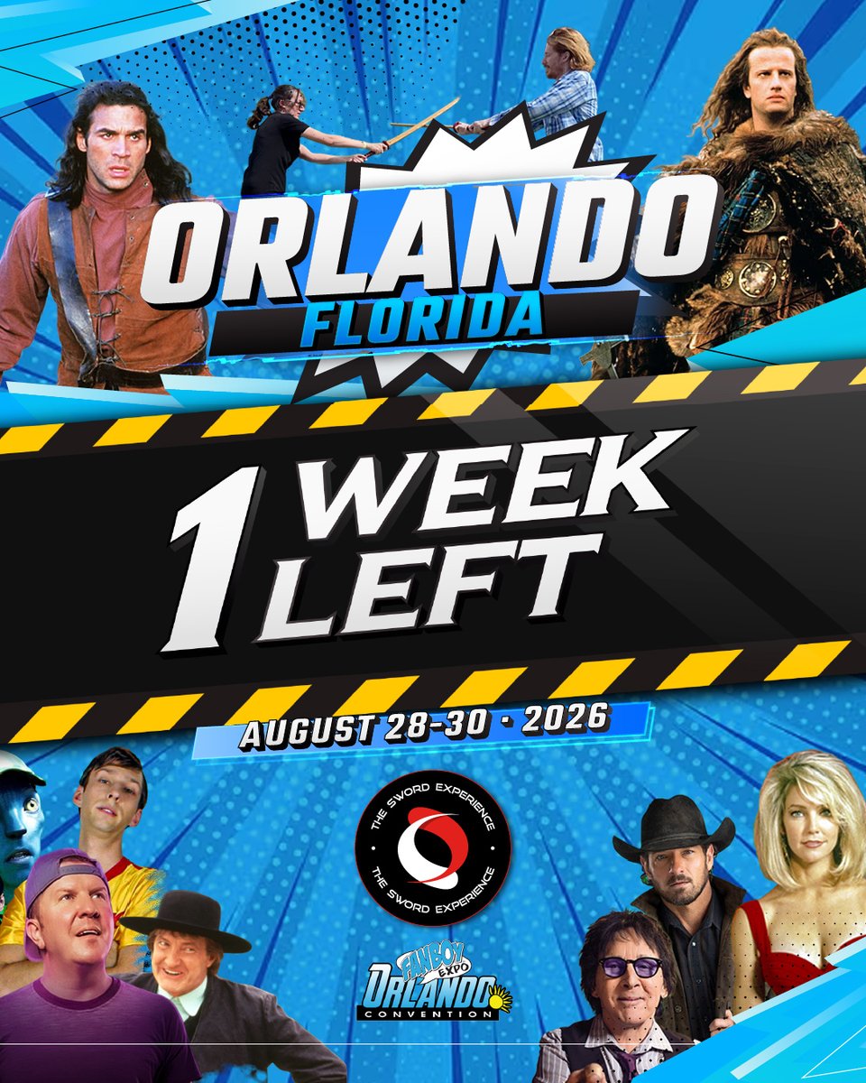SwordExperience's tweet photo. ⚔️ ONE WEEK TO GO, ORLANDO! ⚡
🎟️ Reserve your Sword Experience now:
https://t.co/UXMFQwlBik
#TheSwordExperience #AdrianPaul #Highlander #FanboyExpo #FanboyExpoOrlando #Orlando #OrlandoEvents #SwordTraining #HighlanderFans https://t.co/67tRcGTWDw