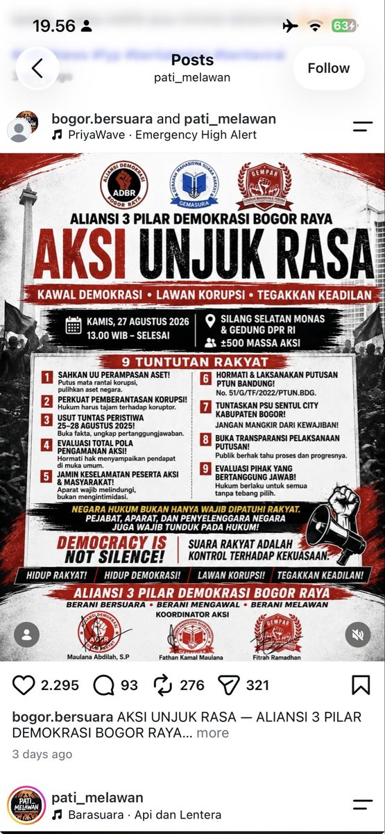 glowinbeautyy's tweet photo. Calling all my Indonesian peeps! 

tanggal 27 Agustus nanti (infonya) bakal ada demo gede-gedean.
terbuka untuk semua lapisan masyarakat Indonesia 🇮🇩

Sumber tertera https://t.co/Pv13UpkD64