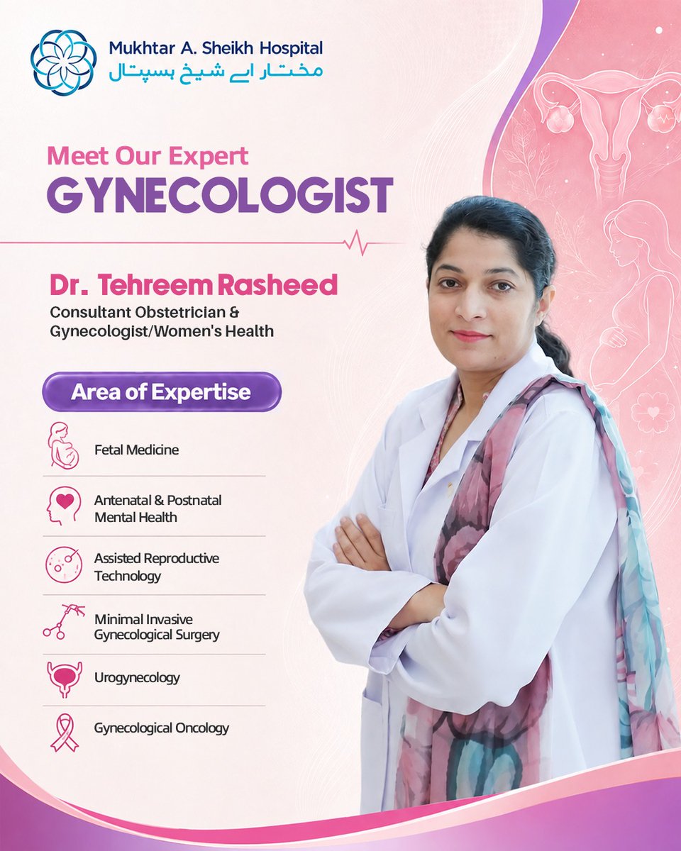 mashospitalx's tweet photo. From routine gynecological consultations to pregnancy care and specialized women’s health services, meet our experienced Obstetricians &amp; Gynecologists: 
- Prof. Dr. Huma Quddusi 
- Dr. Tehreem Rasheed  
- Dr. Asma Sajid 

Book your appointment: 0317 1627 628

#MASHCares https://t.co/IbNEeciHBI