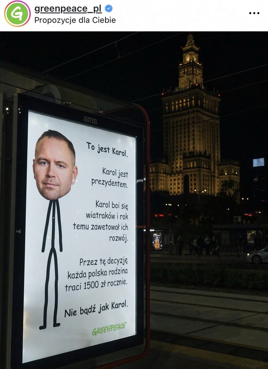 LachmannAnna's tweet photo. Karol się boi.
Dlatego ponosimy koszty.

Akcja plakatowa Greenpeace w Warszawie i Poznaniu. https://t.co/nUgANgvvmu