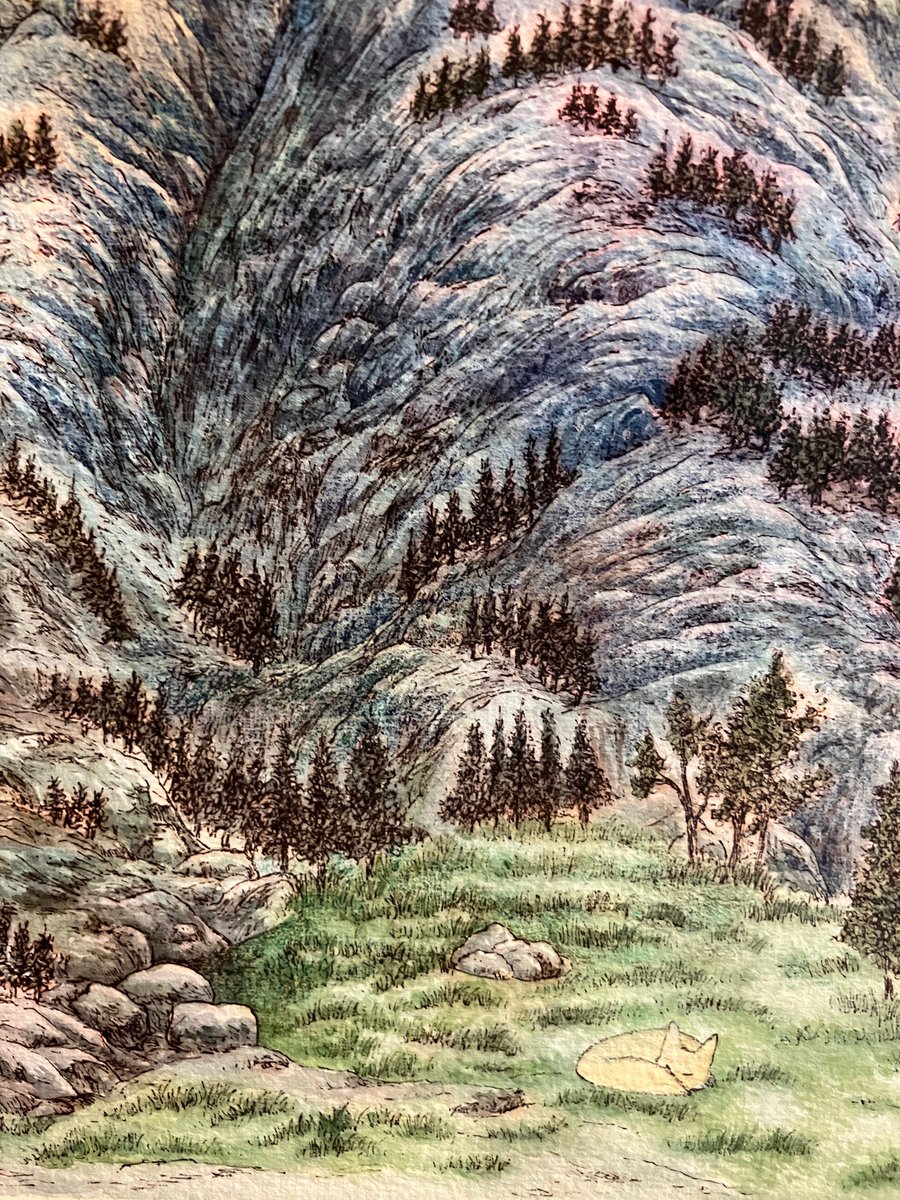 orkeyart's tweet photo. Weekly recap: 'Pure Heart' got a new cover draft and the line art pass for Toto's Magic Shop. The landscape studies moved into color pencil detail — fox meadow, mountain ridges, sunset light. Two slow processes, both moving forward.

Short timelapse of the detail work posted earlier this week on Bluesky.

#WeeklyRecap #OrkeyStudio #InkAndWatercolor #PureHeart