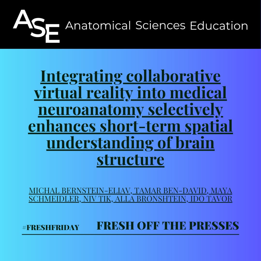 AnatSciEduc's tweet photo. π¨ #FreshFriday!
New in ASE: AI ethics π€, collaborative VR π₯½, body donor imaging, neuroanatomy assessment π§ , and the history of anatomy.
https://t.co/tj5YEUdju2
#Anatomy #MedEd https://t.co/WuhAB7BQ4W