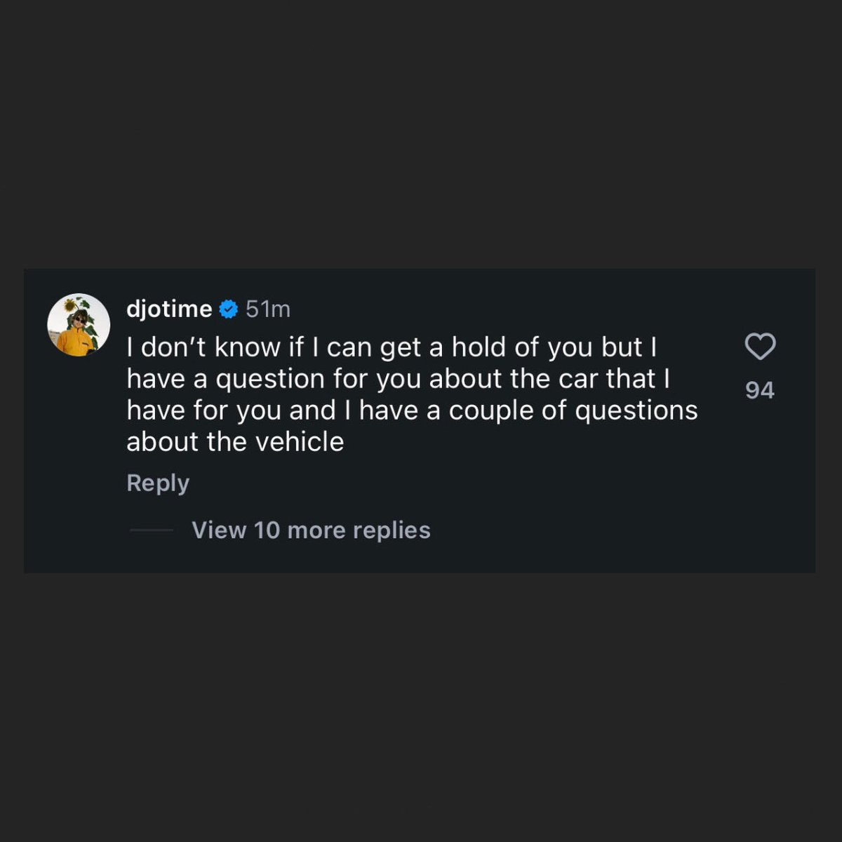 djosource's tweet photo. 💬| @djotime may be trying to reach Sam about his car's extended warranty https://t.co/WMeDUZv3zb