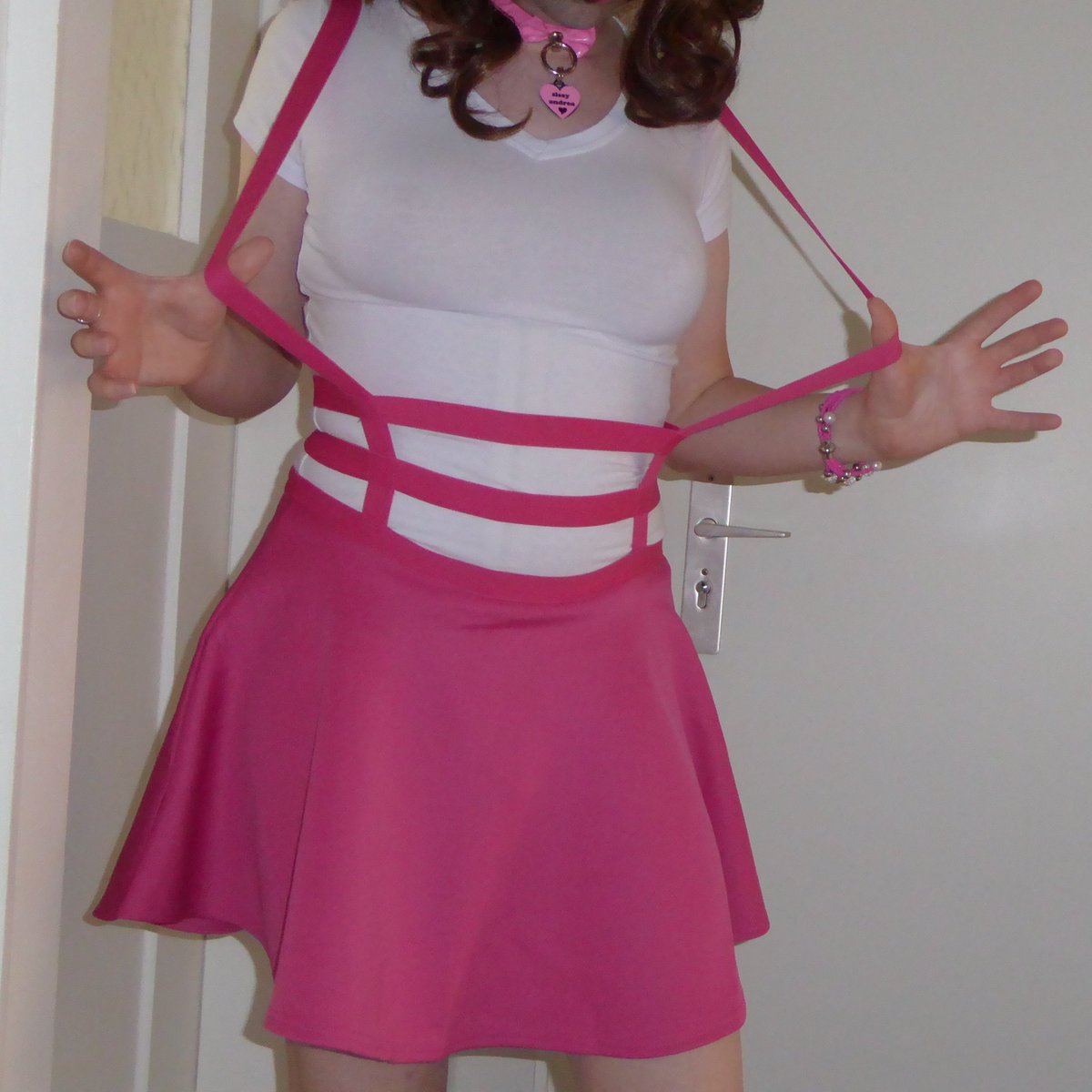 sissyprinzessin's tweet photo. #ThrowbackThursdays: No latex this time... well except for my collar... giggles... i took these pics exactly 8 years ago... the pink skirt was a gift of my loyal submissive @_slaveyoko https://t.co/4qknCKk87w