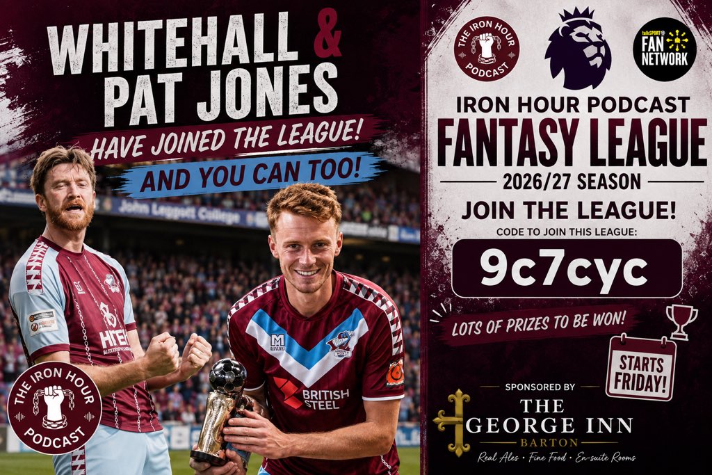 IronHourPodcast's tweet photo. π¨ WHITEHALL & PAT JONES HAVE JOINED! π¨
And you can too! πβ½
The Iron Hour Fantasy League STARTS TONIGHT! π₯
π LOTS of prizes
π Code: 9c7cyc
Get involved! π
#IronHour #SUFC #FPL https://t.co/yVCSO9NQPP