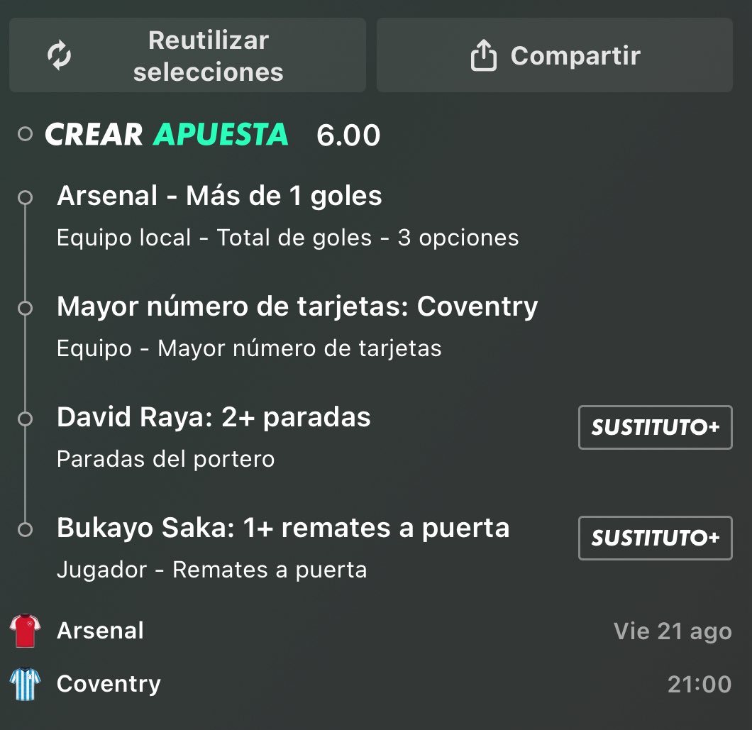ELPROGRAMABT's tweet photo. Me tiene loco este cuotón, es poesía pura.
Aquí tenéis las dos bombas para hoy: la terrenal de cuota @6 y la locura absoluta de cuota @61 💣
#ArsenalCoventry #Bet365 https://t.co/gt8GvQWkvk