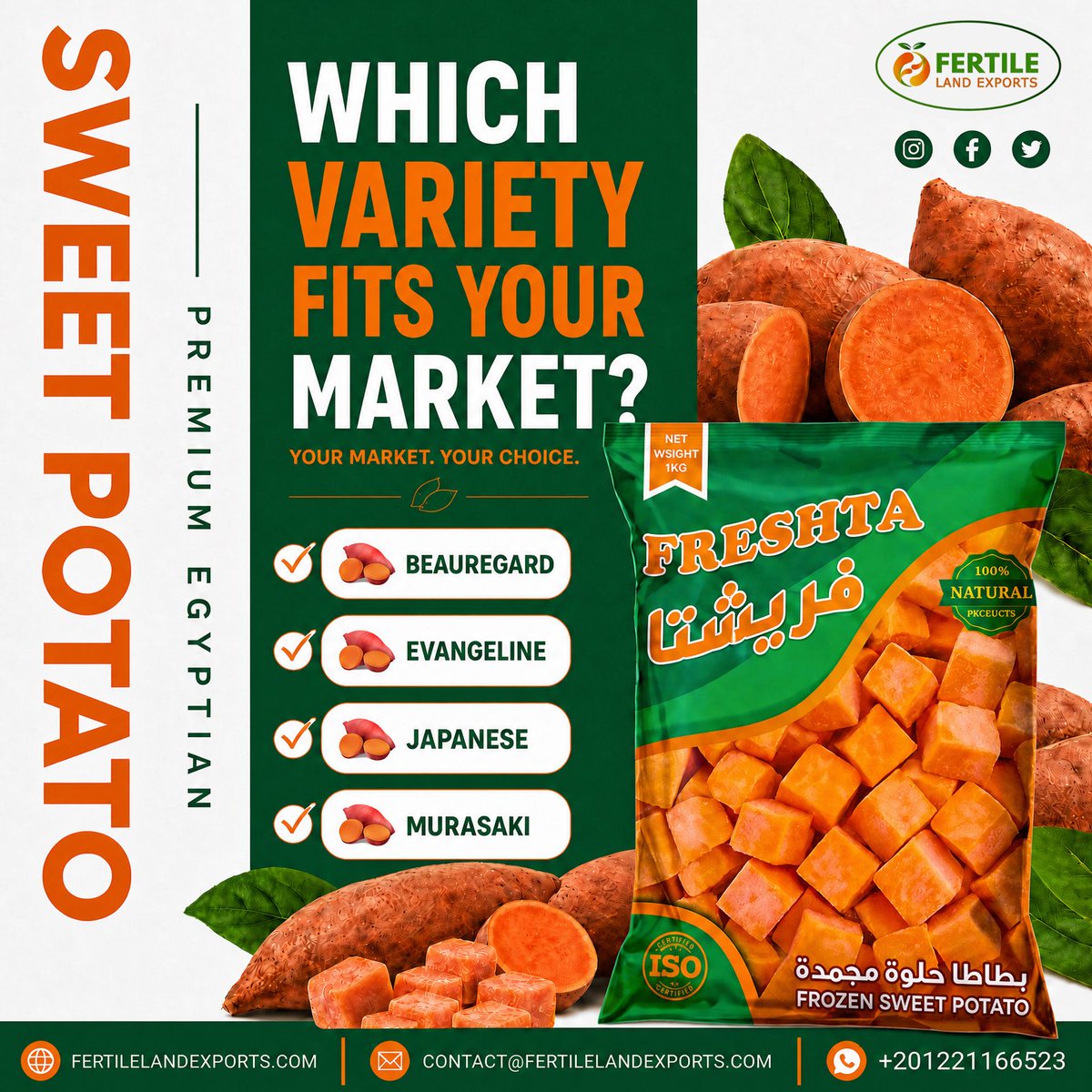 FertileL55544's tweet photo. Consistency is the real value in frozen food.

Our Egyptian Frozen Sweet Potato Cubes deliver a convenient, consistent format with natural sweetness quality.

🇪🇬 Egyptian origin
❄️ Frozen format
📦 Consistent cubes
🌍 B2B supply

📱 +20 12 21166523

#FrozenSweetPotato https://t.co/HXlm4VzD6p