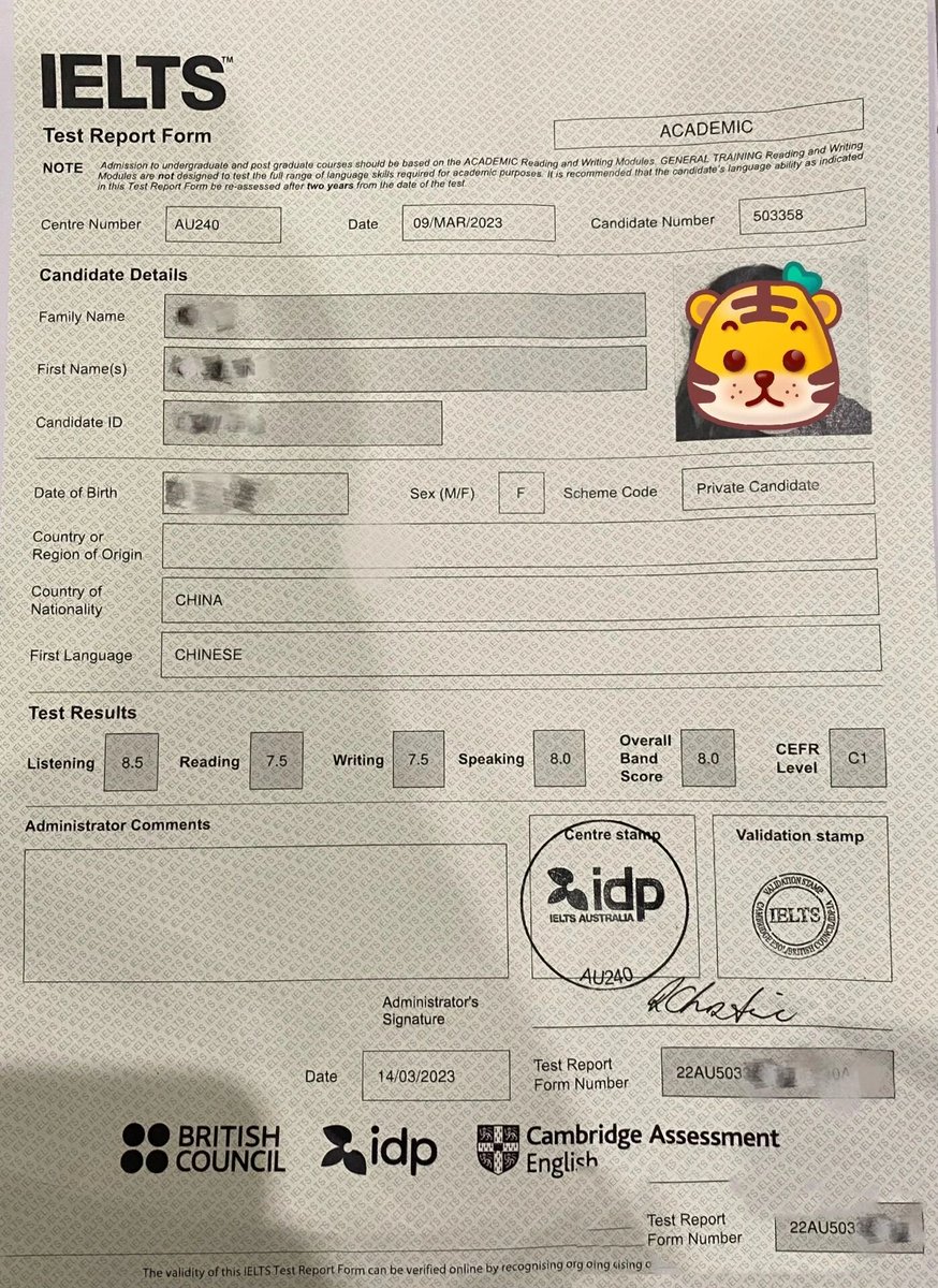 ZolaTuchman's tweet photo. Just received my IELTS Academic result! Overall band 7.5—thankful for all the practice sessions and my teacher's guidance!  #IELTS #ExamResult https://t.co/UdlGLYZyB3