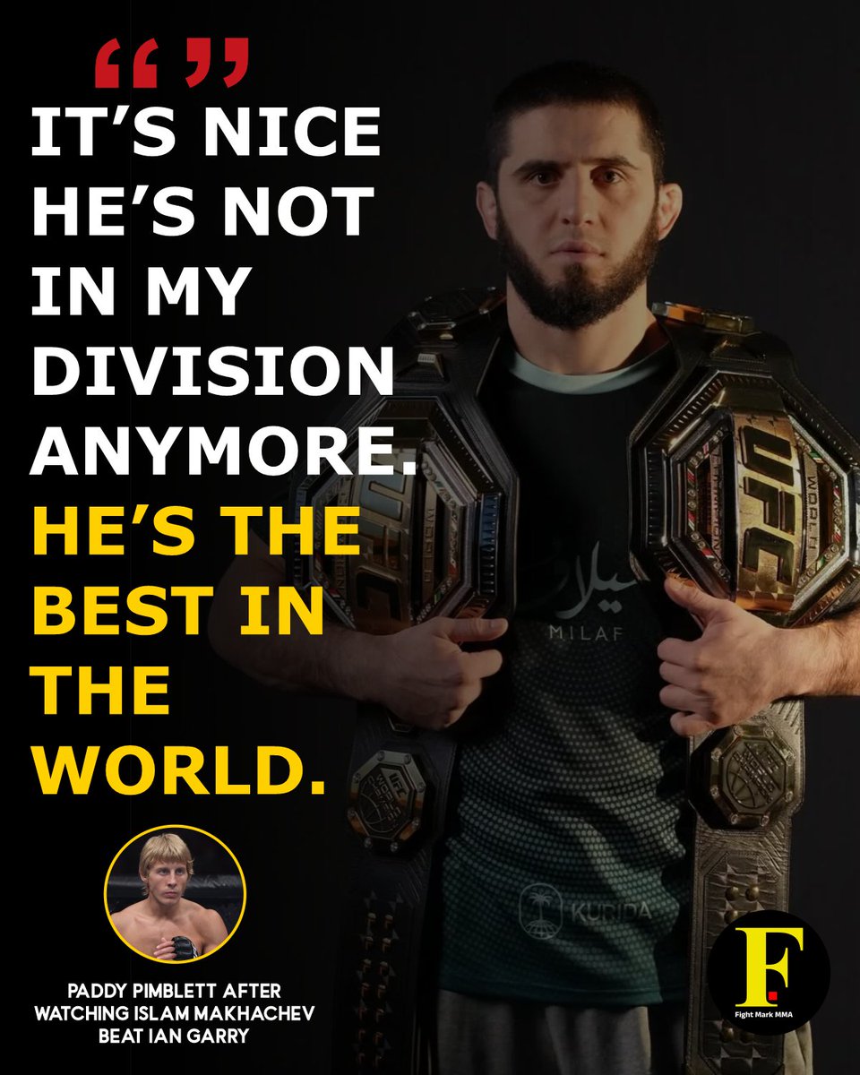 fightmarkmma's tweet photo. Paddy Pimblett reacts to Islam Makhachev’s win over Ian Garry: “It’s nice he’s not in my division anymore. He’s the best in the world.” 🥶 https://t.co/hQc1PtsS4P