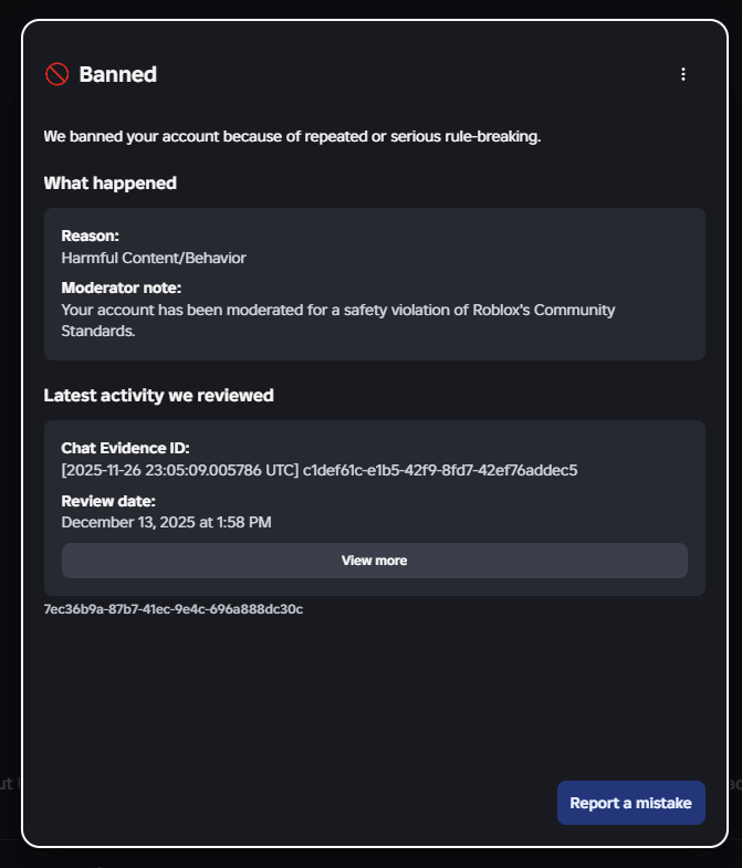 iconsumepizza's tweet photo. @Roblox @DavidBaszucki any chance i could get my ROA? ive been requesting but it keeps saying "we are unable to complete this request for you" im still terminated its been 8 months and im getting different reasons for my ban https://t.co/ShOgzAZZjB