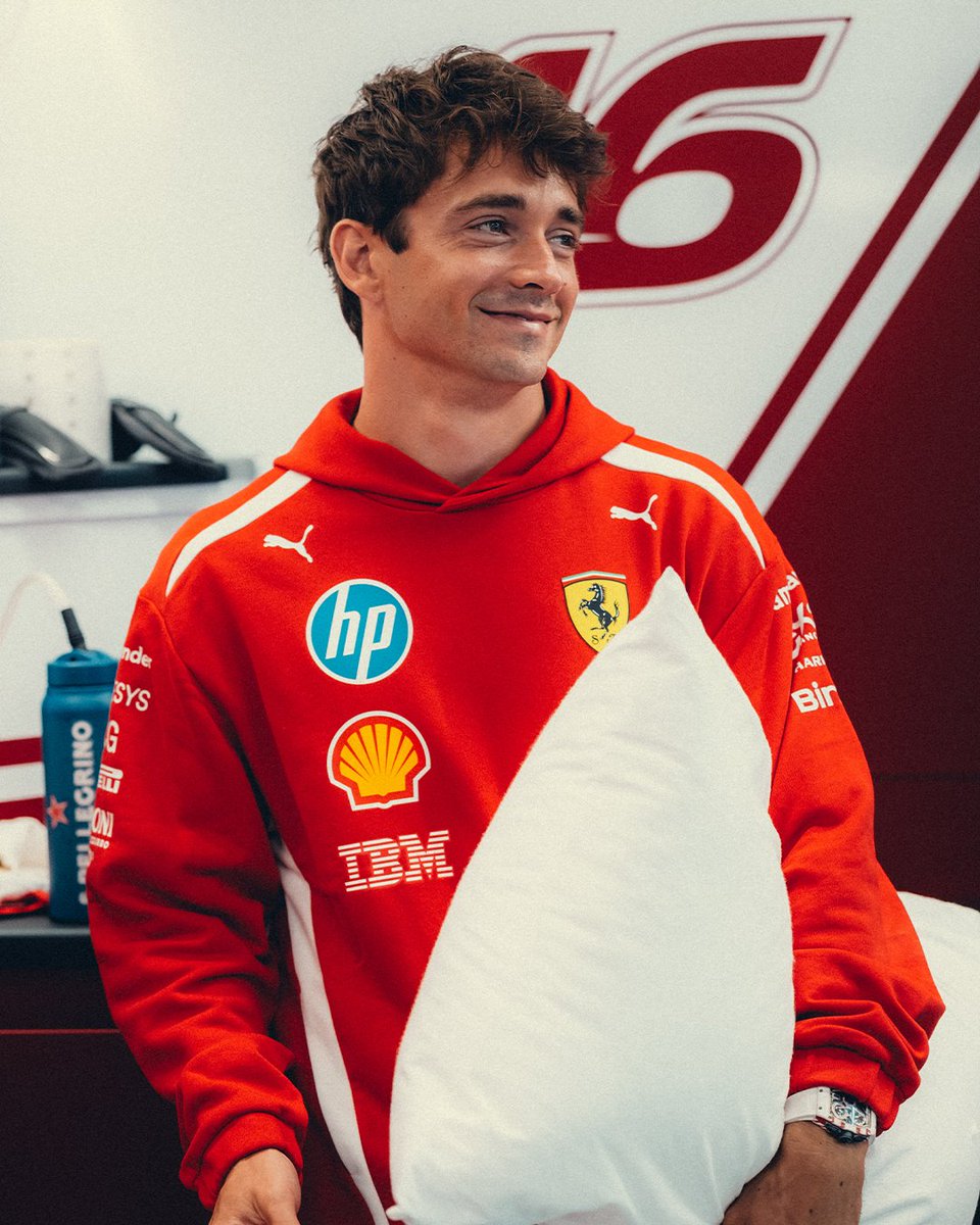 ScuderiaFerrari's tweet photo. He’s so pleased to be back dealing with our social schemes 🤭 https://t.co/swrXRbh4Fe