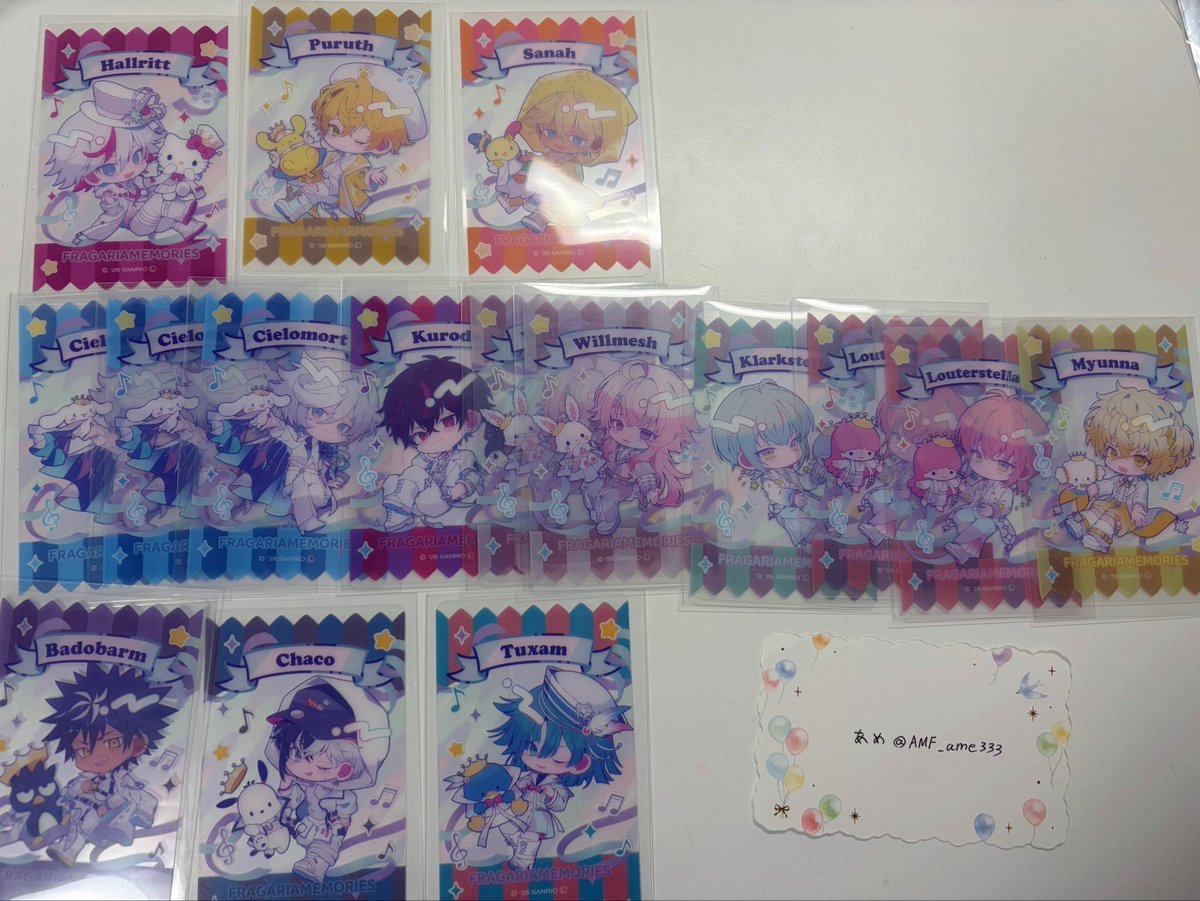 AMF_ame333's tweet photo. フラガリアメモリーズ フラメモ 交換 ポップアップストア

求)同種アルペック

出)
シール:プルース
缶バッジ:クラーク タッサム
特典:リミチャ2 ロマリシュ シエロモート ミュンナ チャコ
キーホルダー:メロルド ロマリシュ
カード:ハルリット サナー プルース↓ https://t.co/JF3xfipR9w