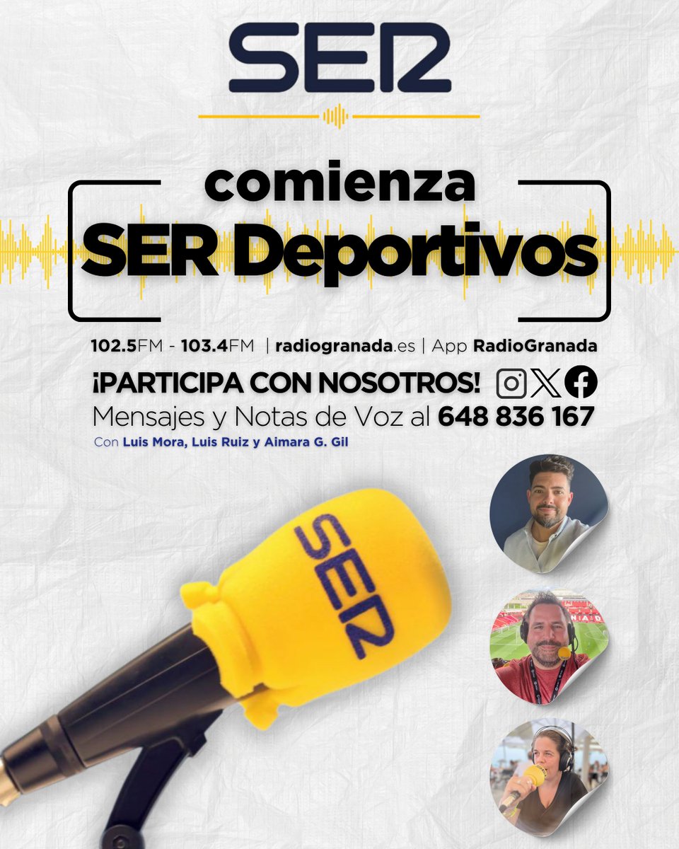 SerDeportivosGR's tweet photo. ¡Comienza #SERDeportivosGR!
Con la actualización acerca de la disputa en Los Cármenes del partido entre el Granada CF y el RCD Mallorca del próximo lunes.
¡Súbete a #laRADIOenColor!
📻 102.5-103.4 FM
🖥 https://t.co/hZGu4lIirl
📲 App @radiogranada https://t.co/WX9JvUKUIF