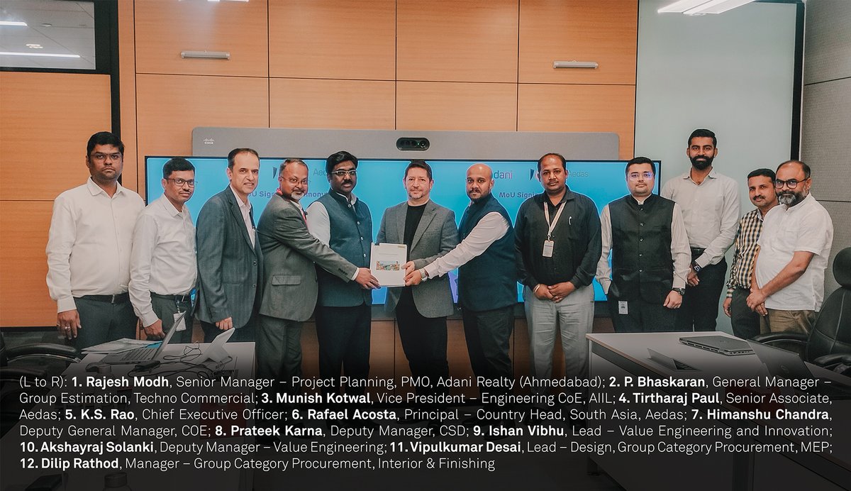 Aedas's tweet photo. 𝗠𝗢𝗨 𝗦𝗶𝗴𝗻𝗶𝗻𝗴 𝗖𝗲𝗿𝗲𝗺𝗼𝗻𝘆 – 𝗔𝗲𝗱𝗮𝘀 & 𝗔𝗱𝗮𝗻𝗶 𝗚𝗿𝗼𝘂𝗽

Aedas is pleased to announce the signing of a Master Service Agreement with Adani Group, India, joining a select group of international design consultants appointed to undertake architectural projects across a diverse range of building typologies across the country.

The Signing Ceremony held on 14 August marks the beginning of a strategic partnership between Aedas and Adani Group, following the successful conclusion of a rigorous empanelment process. 

This milestone lays the foundation for a long-term relationship built on a shared commitment to Design Excellence and the delivery of high-quality Architectural Solutions.

#Aedas #arhcitect #architecture #partnership #India #DesignExcellence @AdaniOnline