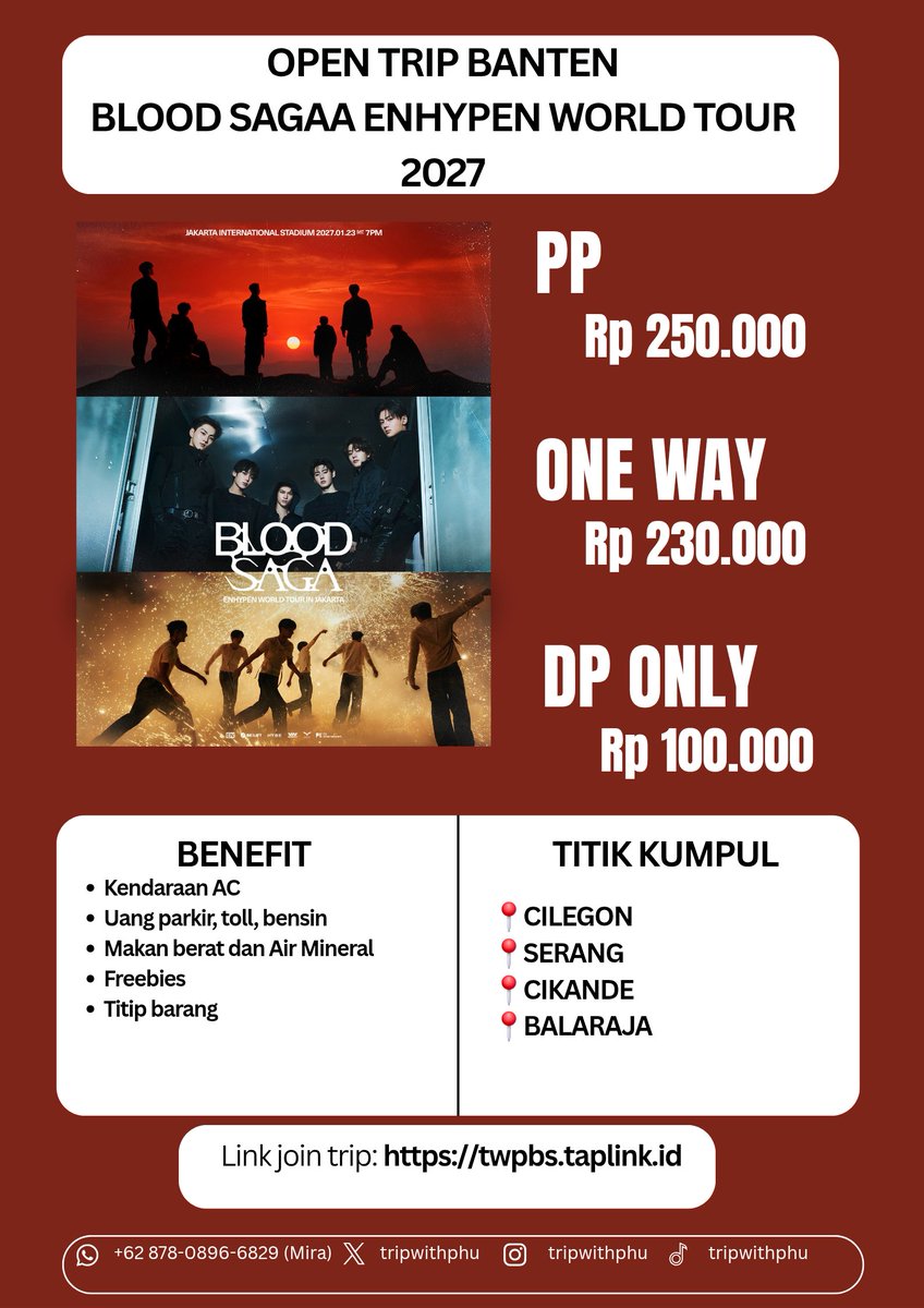 tripwithphu's tweet photo. Tripwithphu open trip konser enhypen untuk wilayah banten dan sekitarnya
Link join trip: https://t.co/Zb4z97bAIn https://t.co/KOzs1CLR8E
