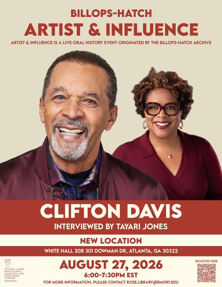 EmoryRoseMARBL's tweet photo. Artist &amp; Influence has a new location... again! 😅 Due to A/C issues at our second venue, we have decided to move this event to Goodrich C. White Hall. Eventbrite registrants should have already received a notification about this change. https://t.co/9DPG9STrE2 https://t.co/jCs9LkkPF4