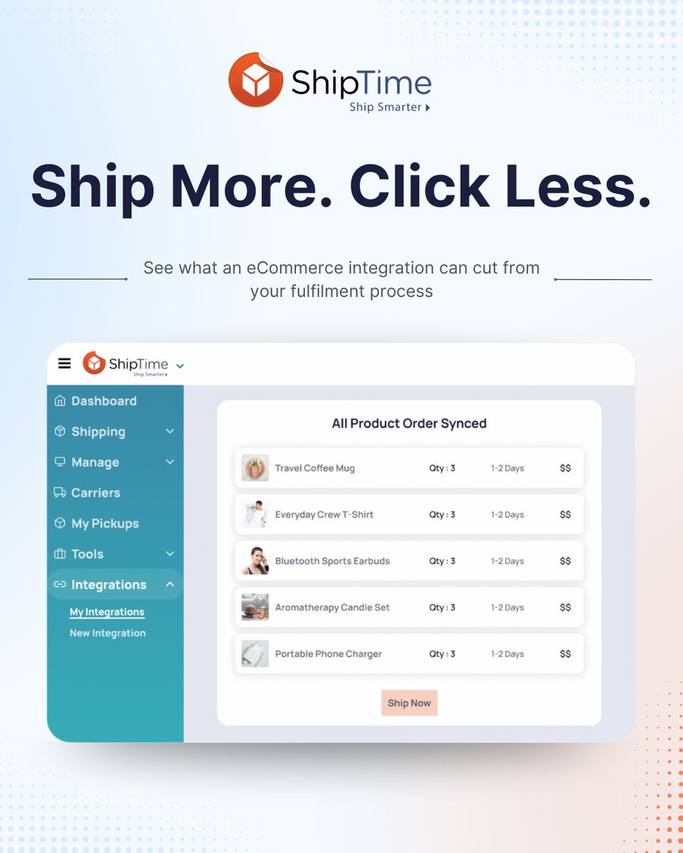 ShipTime's tweet photo. ⏱️ How long does it take your team to ship ONE order?

WITHOUT AN INTEGRATION 👇
Example: 5–10+ minutes per order

WITH SHIPTIME ⚡
🛒 Import your order
🚚 Compare available shipping options
🏷️ Select your service + create the label
📍 Keep tracking connected https://t.co/ltEKPmyKcA