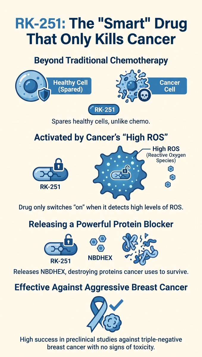 PreventivePulse's tweet photo. Indian scientists have developed a groundbreaking "smart" drug, RK-251, designed to selectively target cancer cells only  This approach could revolutionize cancer treatment by minimizing the side effects often associated with traditional chemotherapy. #Innovation #CancerResearch https://t.co/RLkROUYJtd