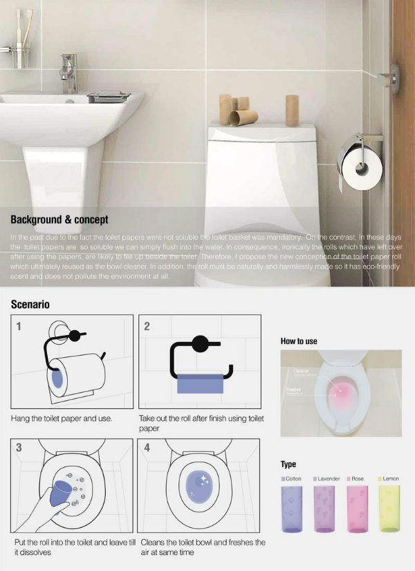 i_______DESIGN's tweet photo. 使い終わった後��「トイレ用洗浄剤」として便器に流せる、ゴミにならないトイレットペーパー芯のアイデア。
Toilet Roll Cleaner　|　Heeyoon Kim, Gayeon Lee　|　1157r2

https://t.co/iImjWxyE9s https://t.co/NZ720KzAZy