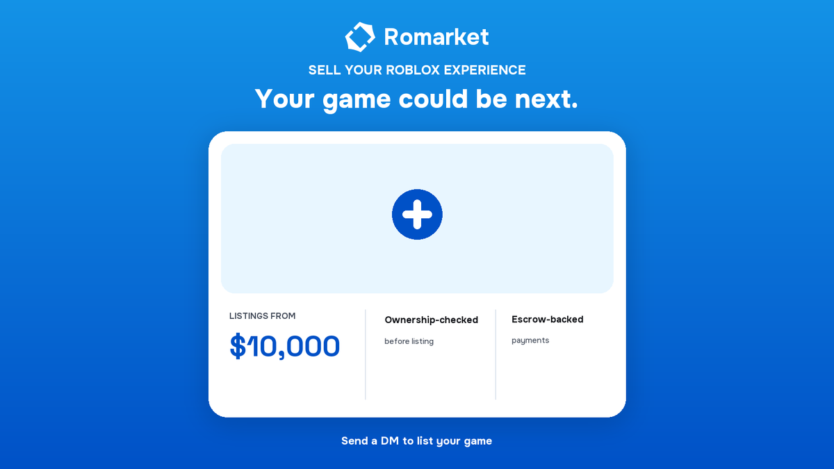 romarketapp's tweet photo. #Roblox #RobloxDev #GameDev
Maybe you’re ready for a new project. Maybe your game deserves a new owner.

Send us a DM to list yours https://t.co/pKuzNYK11u
