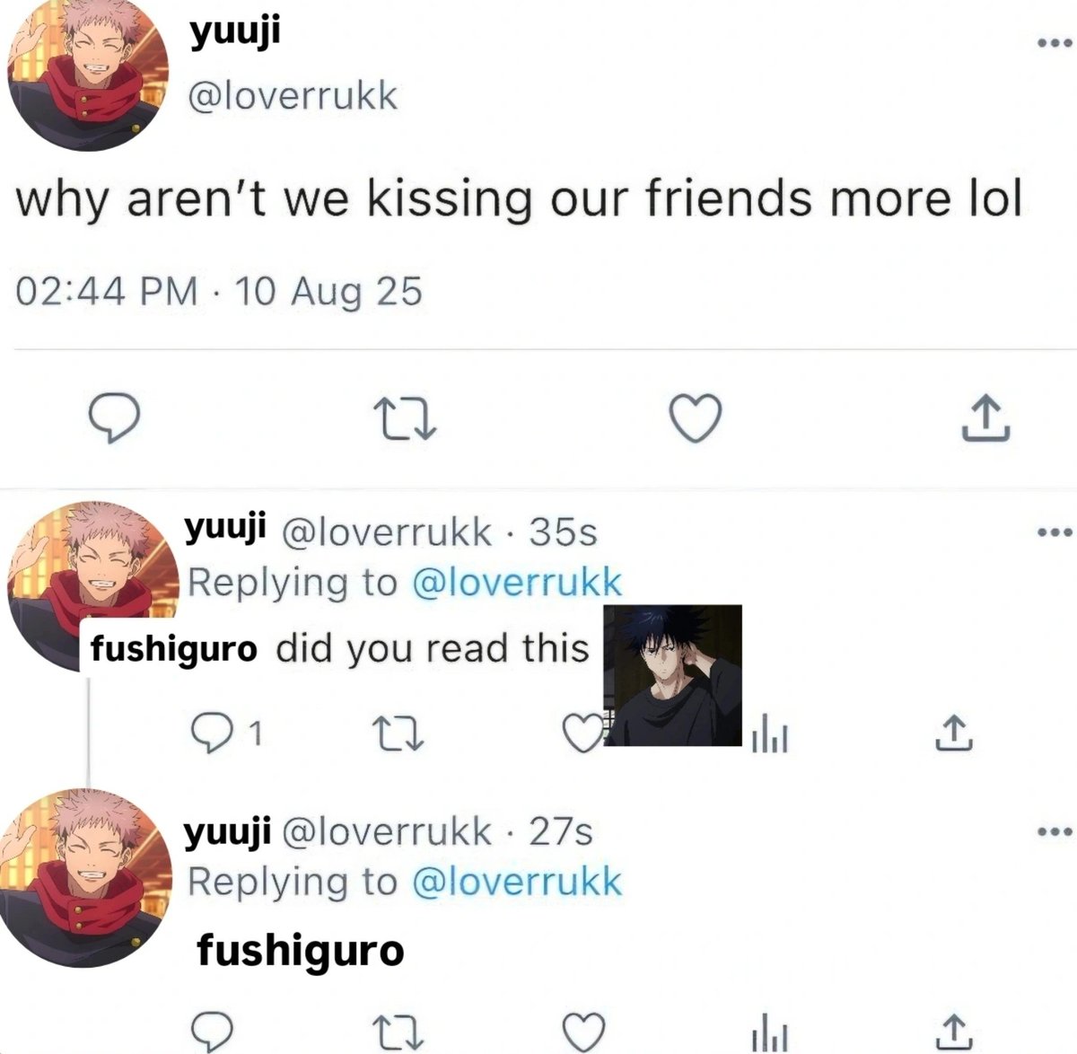 slvtforyaoii's tweet photo. #itafushi #fushiita yuuji wants a kiss https://t.co/zZ2j9lkZft