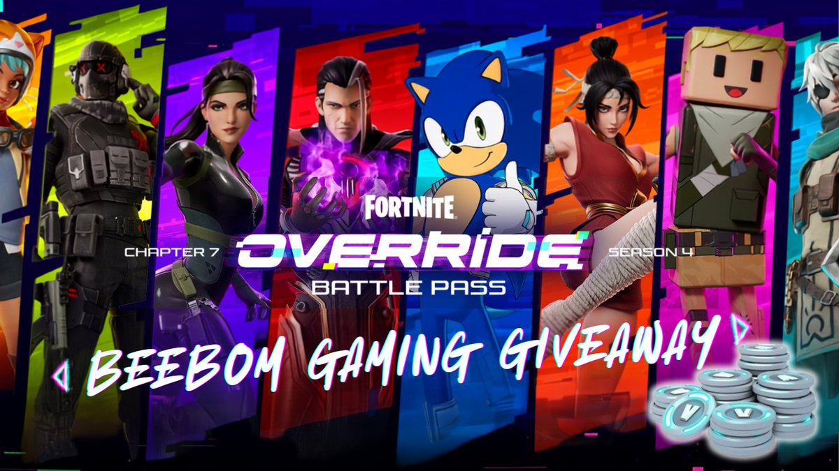 beebomgaming's tweet photo. 🚨Fortnite Chapter 7 Season 4: OVERRIDE BATTLE PASS giveaway🚨

How to enter giveaway:
➕Follow @beebomgaming 
🔄Retweet this post

🎁2 winners – 1 Battle Pass (800 V-Bucks) each!

Giveaway ends in 48 hours ⏰

Winners will be announced here on X on Sunday!

#Fortnite #battlepass #GiveawayAlerts #vbucks