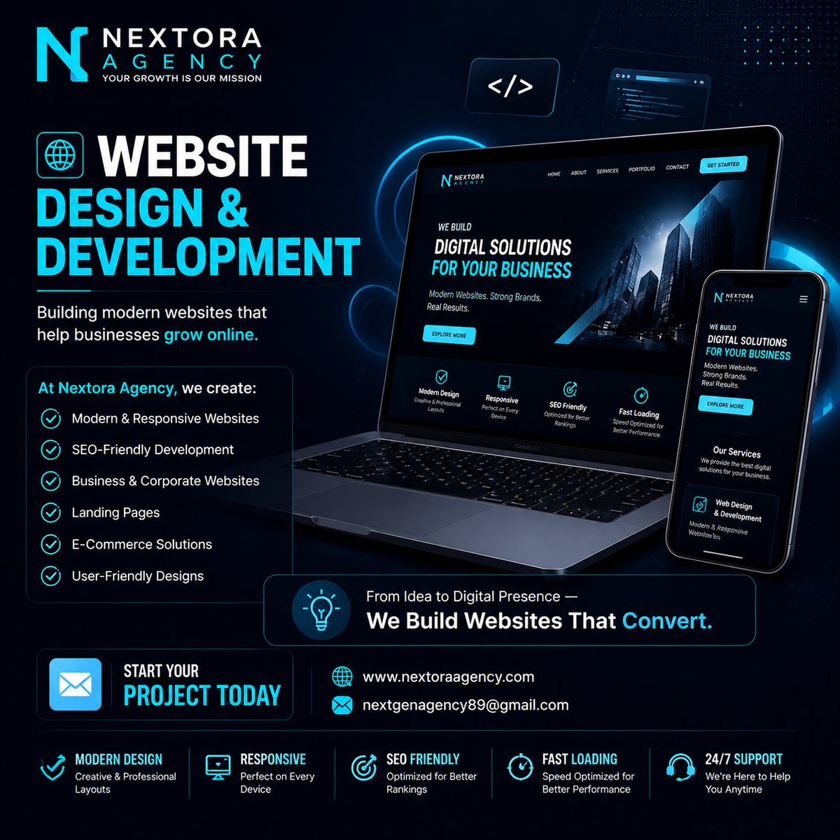 NextoraAgency's tweet photo. 💻 Website Design &amp; Development
Build a modern, responsive &amp; professional website that represents your brand and supports your business goals. 🚀
📩 DM Nextora Agency to get started!
#websitedesign #webdevelopment #websitedevelopment #digitalagency #businesswebsite #nextoraagency https://t.co/BhGsZbmtaM