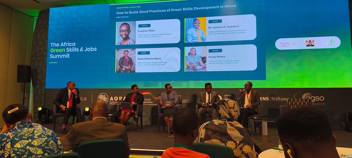 AYWINetwork's tweet photo. A certificate doesn’t create a livelihood. At the African Green Jobs &amp; Skills Forum, AYWIN joined the launch of AGSO Africa Kenya’s Dual TVET (2,756 institutions) and 360° AgriJobs (7,000 youth trained) show skills only work when linked to capital and markets. #AYWINetwork https://t.co/JgXRIAaABR